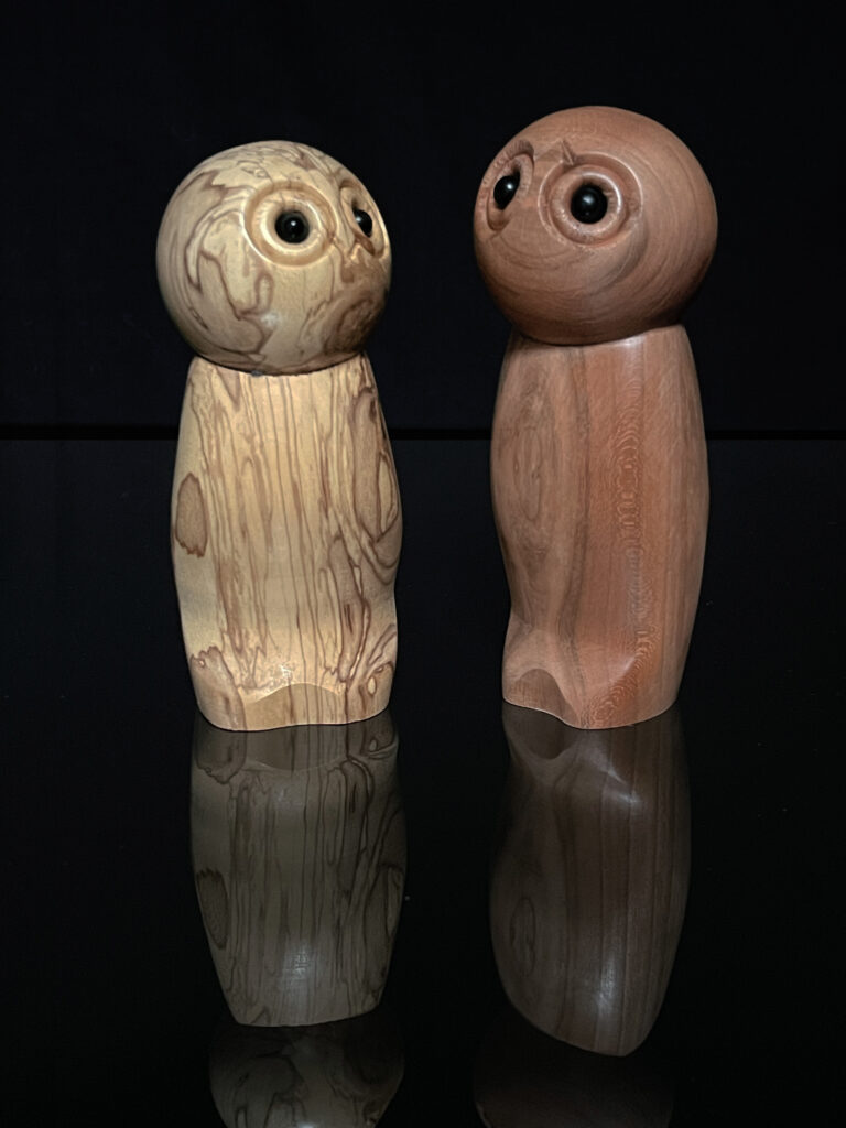 Deux hiboux en bois